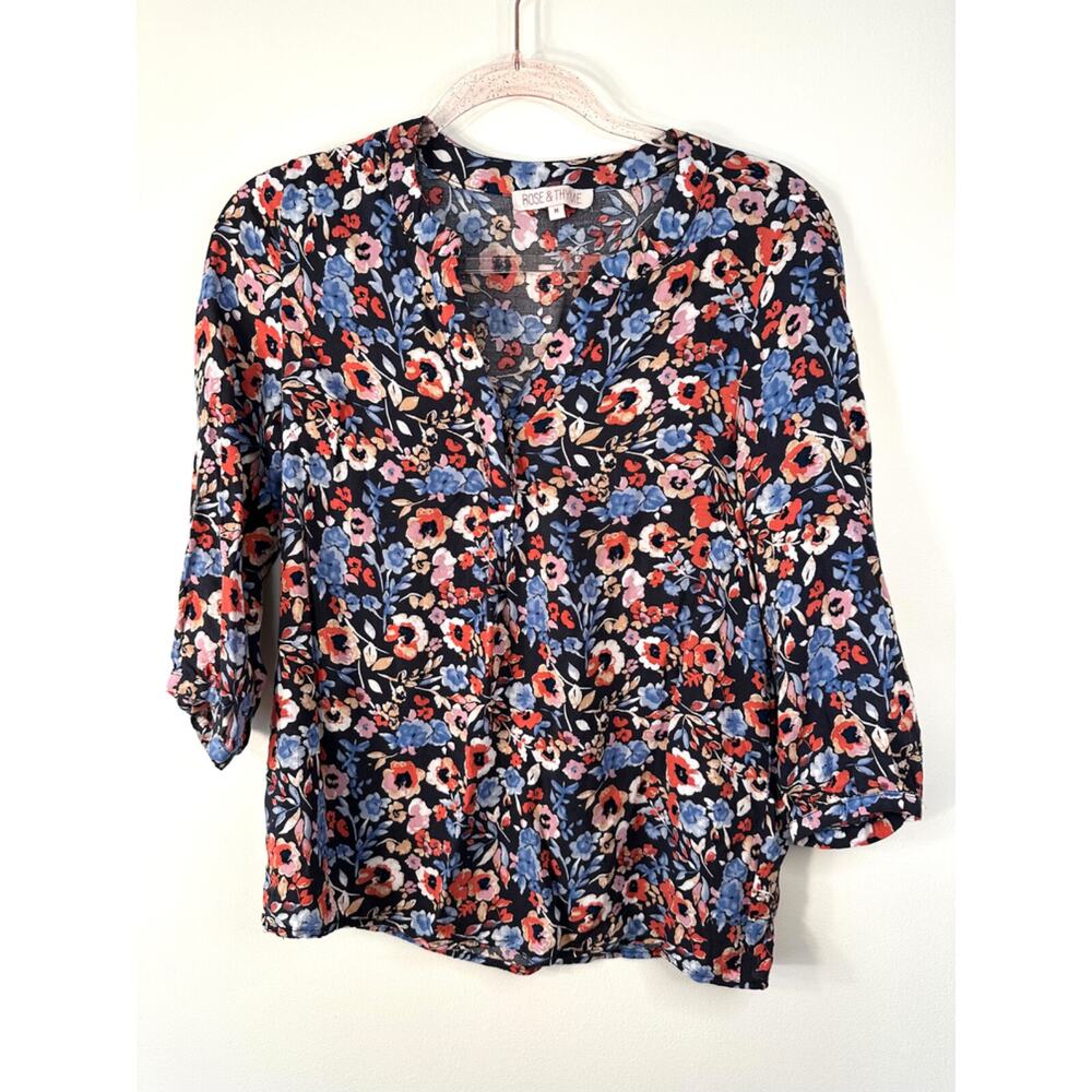 Rose and Thyme | Women’s Too Size Medium Multicolor Floral Blouse Blue